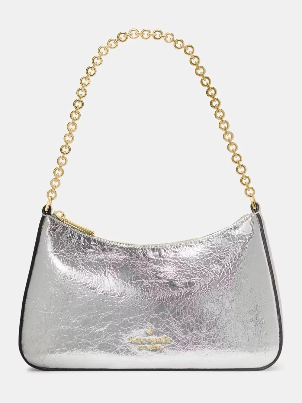 kate spade Silver Metallic Shoulder Bag with Gold Chain Strap
